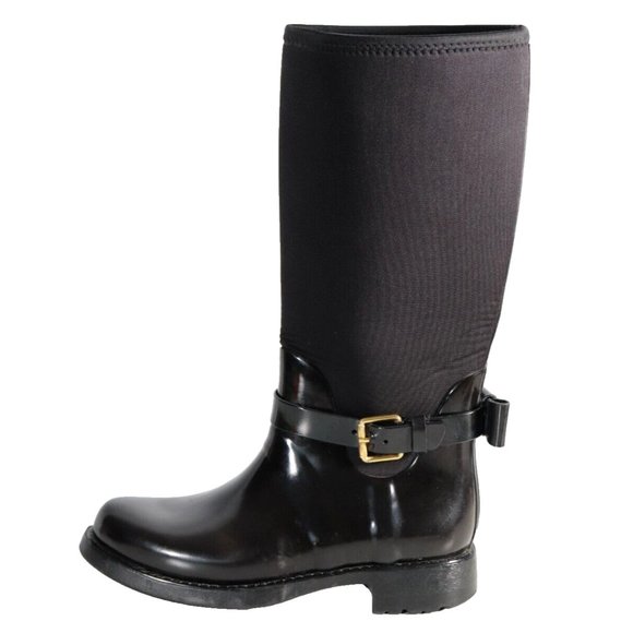 Kate Spade Women Size US7 M Black Bliss Rain Boot Rubber Neoprene Bow Tall Boots - Picture 12 of 13